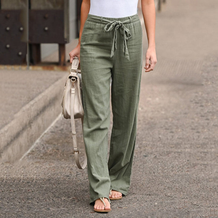 Lena | Women's High Waist Wide-Leg Linen Trousers with Tie Waist