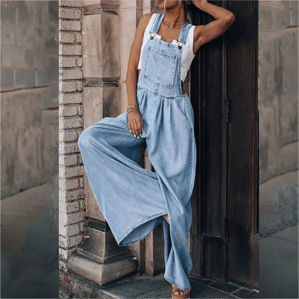 River | Women's Wide-Leg Denim Dungaree Jumpsuit