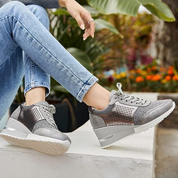 Lexi | Women's Wedge Heel Lace-Up Trainers with Perforated Detail