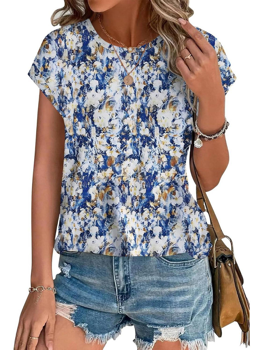 Zara | Women's Printed Short Sleeve Blouse Floral Casual Top