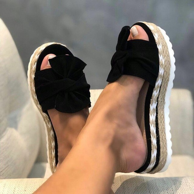 Mia Sandals | Woven Wedge Heel Sandals with Bow Detail