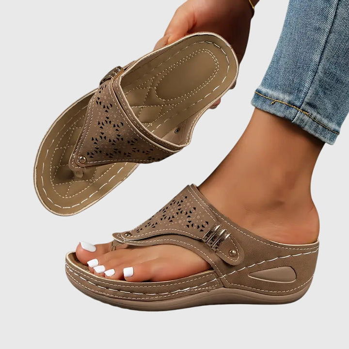 Zara | Women's Embroidered Wedge Thong Sandals Slip-On