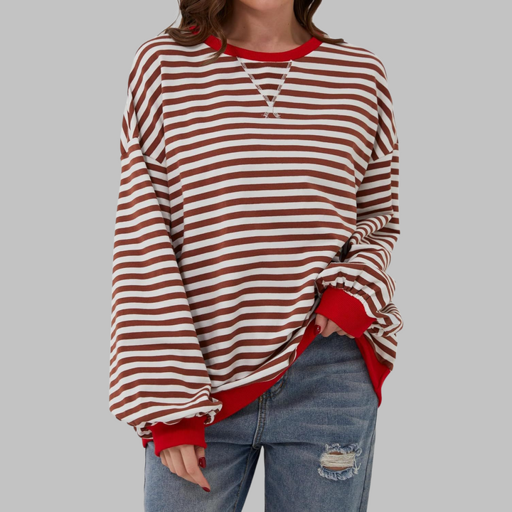 Remi | Women's Oversized Striped Long Sleeve Crew Neck Sweatshirt