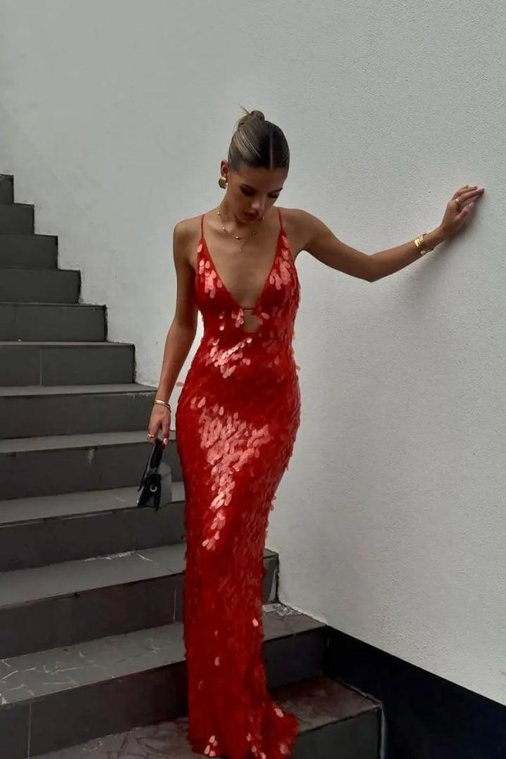 Kalea™ | Glitter Sequins Backless Strap Dress