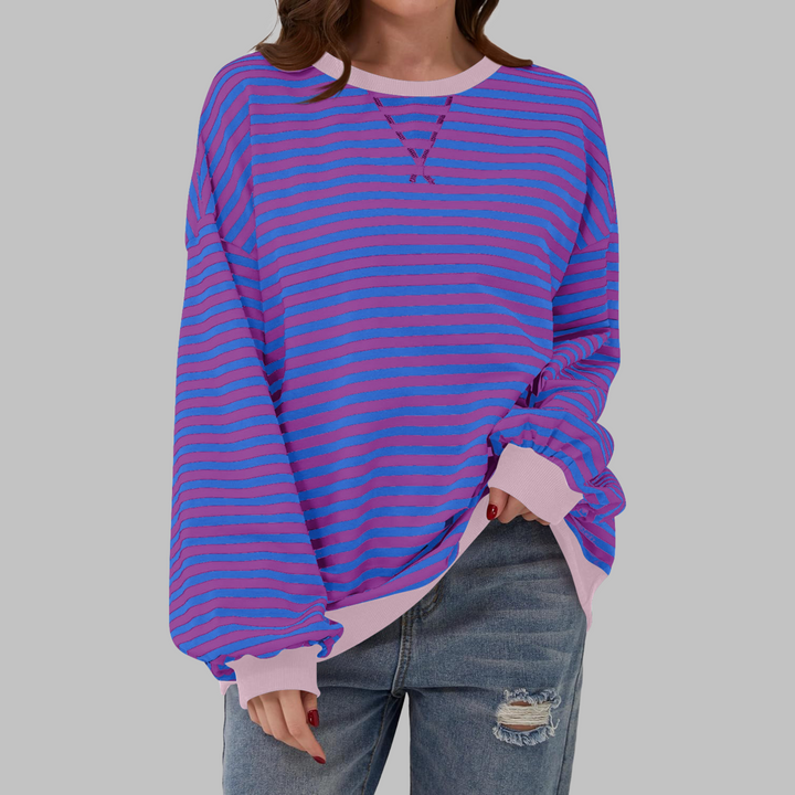 Remi | Women's Oversized Striped Long Sleeve Crew Neck Sweatshirt
