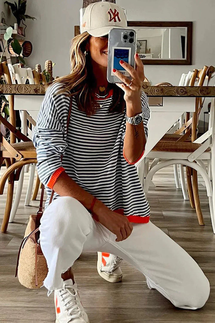 Hailey | Women's Oversized Striped Sweatshirt with Contrast Trim