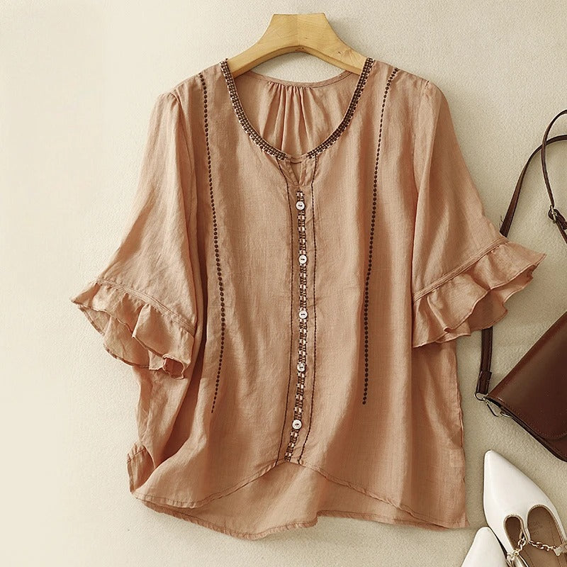 Gia™ | Embroidered Ruffle Sleeve Blouse