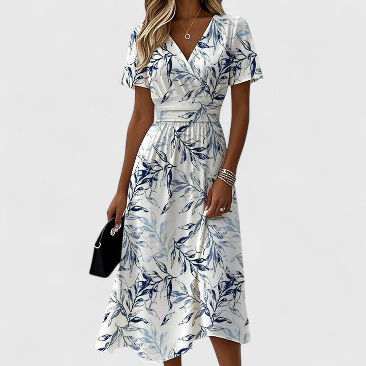 Celeste | Women's Floral Wrap Midi Dress V-Neck Short Sleeve