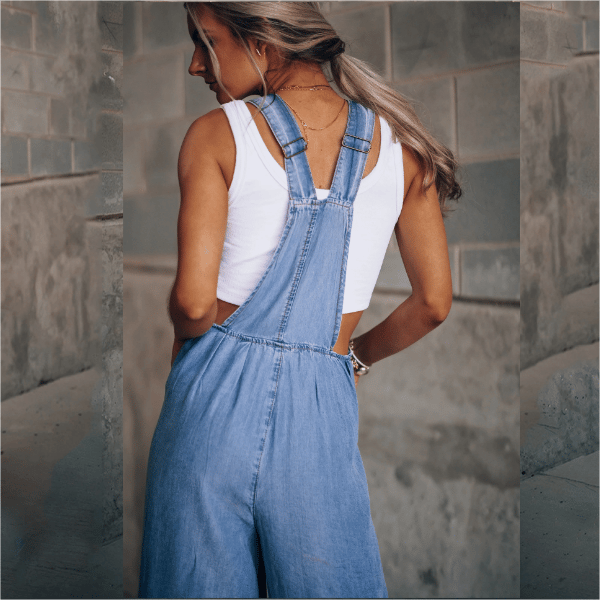 River | Women's Wide-Leg Denim Dungaree Jumpsuit