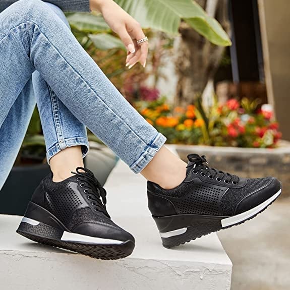 Lexi | Women's Wedge Heel Lace-Up Trainers with Perforated Detail