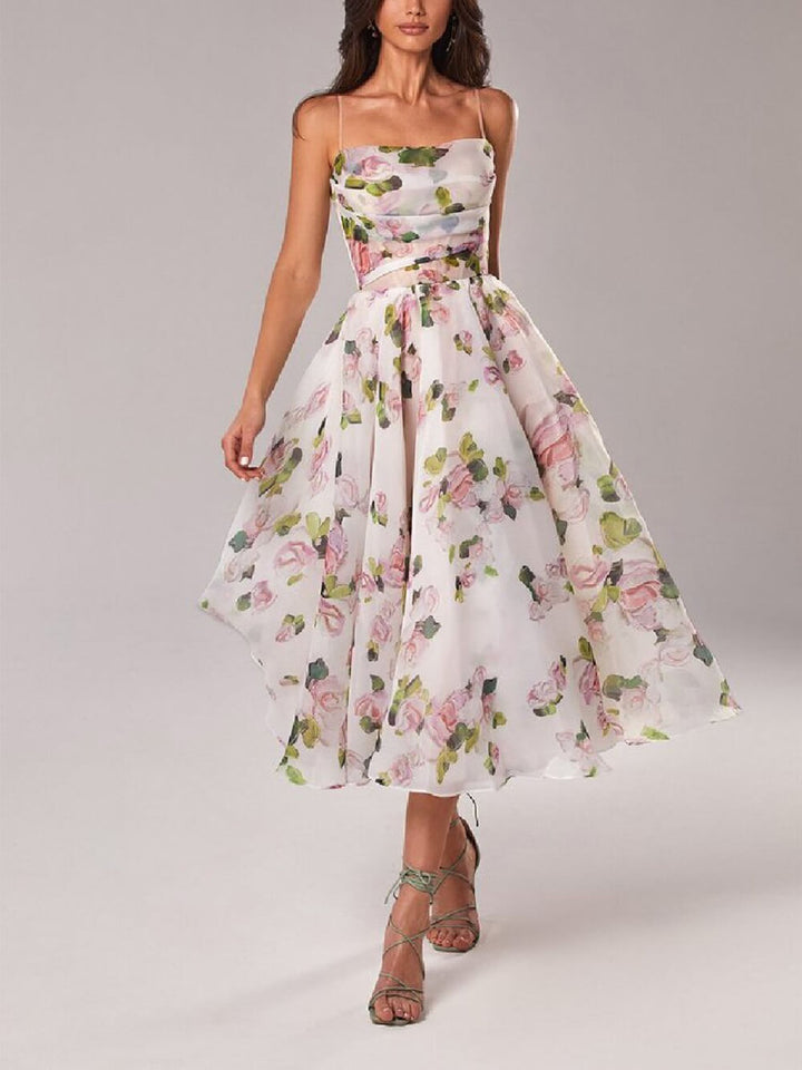 Eloise | Women's Floral Spaghetti Strap Swing Midi Dress