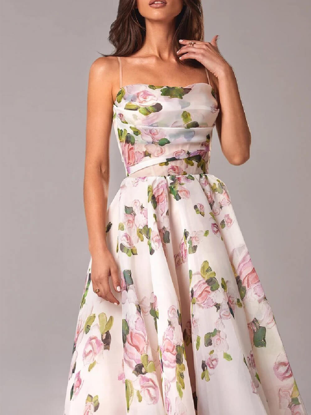 Eloise | Women's Floral Spaghetti Strap Swing Midi Dress