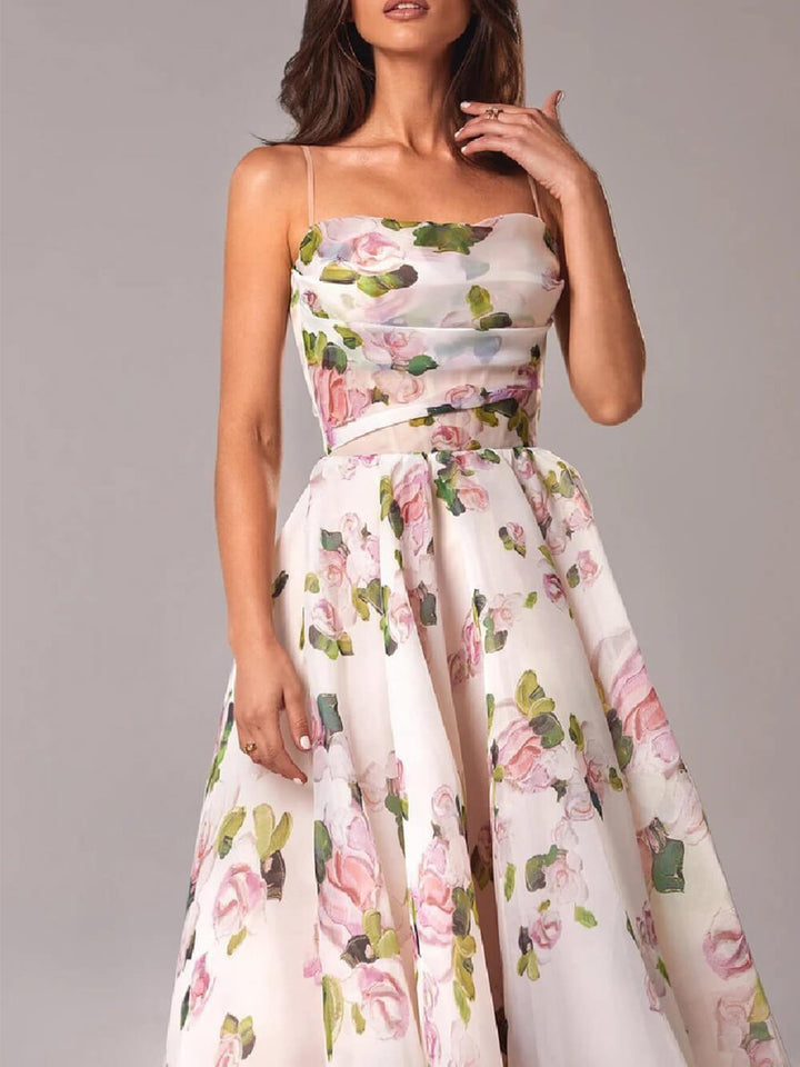 Eloise | Women's Floral Spaghetti Strap Swing Midi Dress