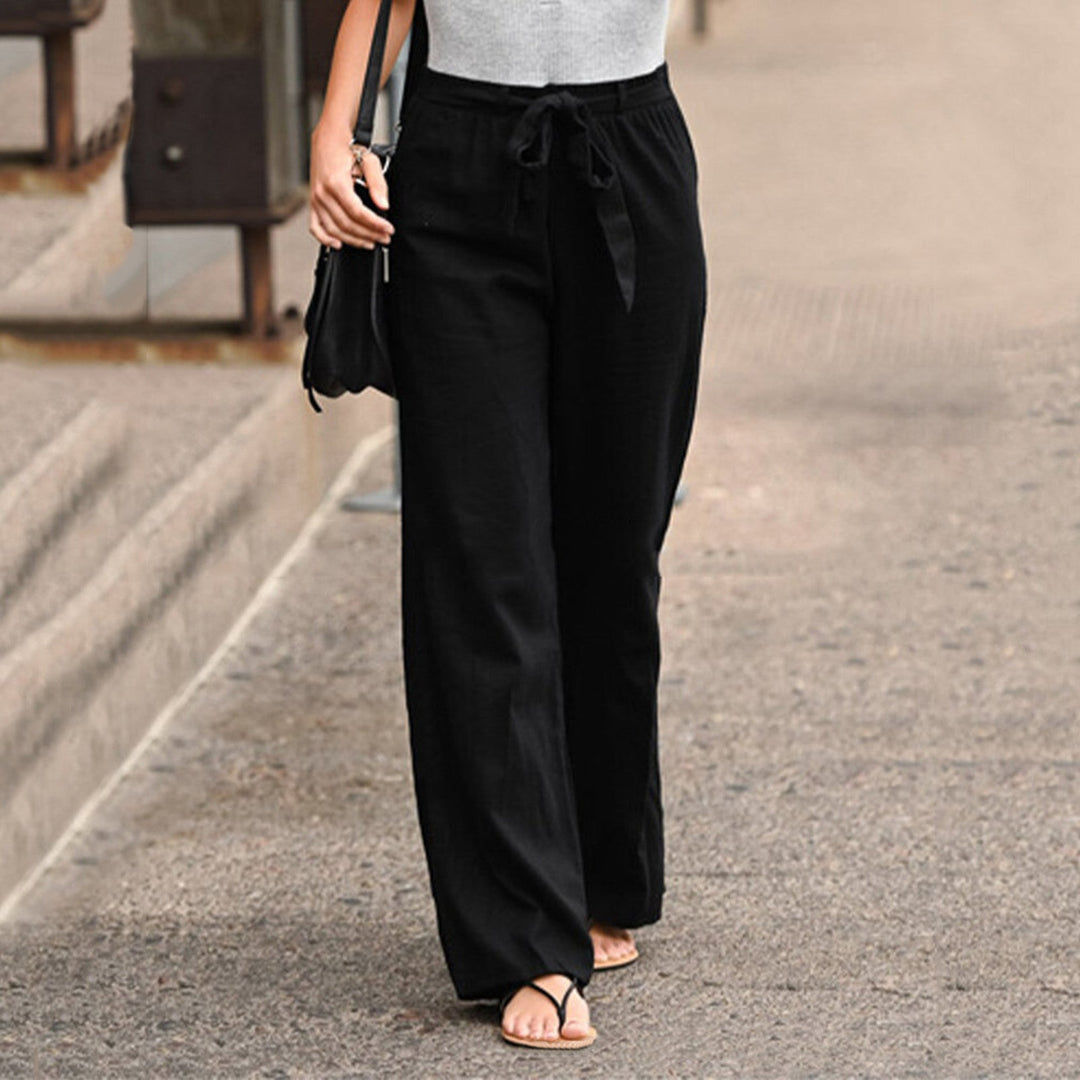 Lena | Women's High Waist Wide-Leg Linen Trousers with Tie Waist