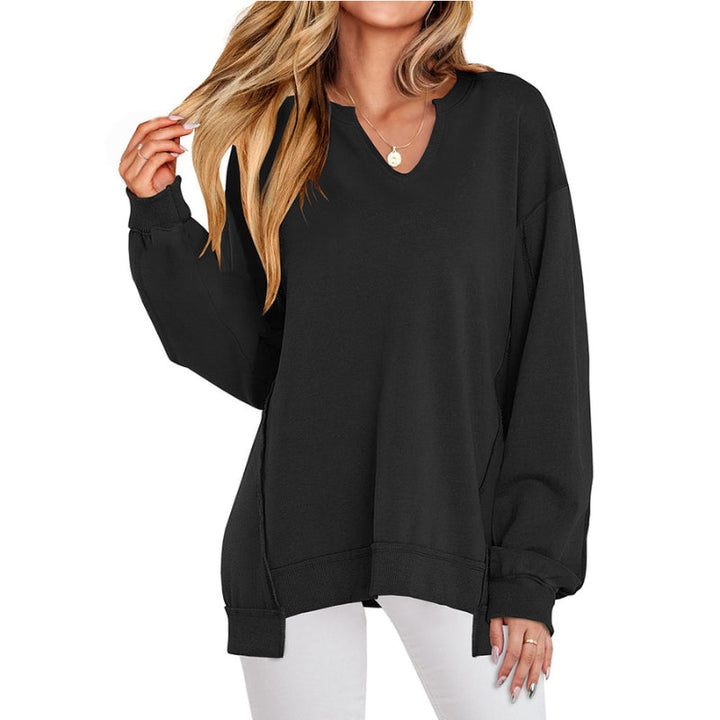 Lena | Women's Oversized V-Neck Sweatshirt Long Sleeve Pullover Top