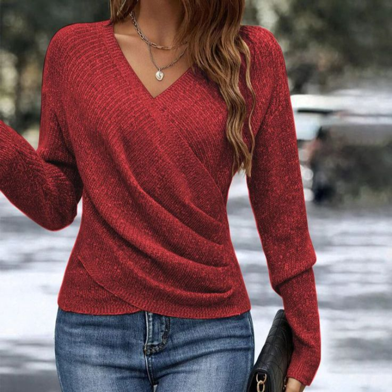 Amber | Women's V-Neck Long Sleeve Fitted Knit Sweater