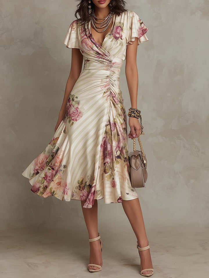 ALBA | ELEGANT RETRO FLORAL MIDI DRESS