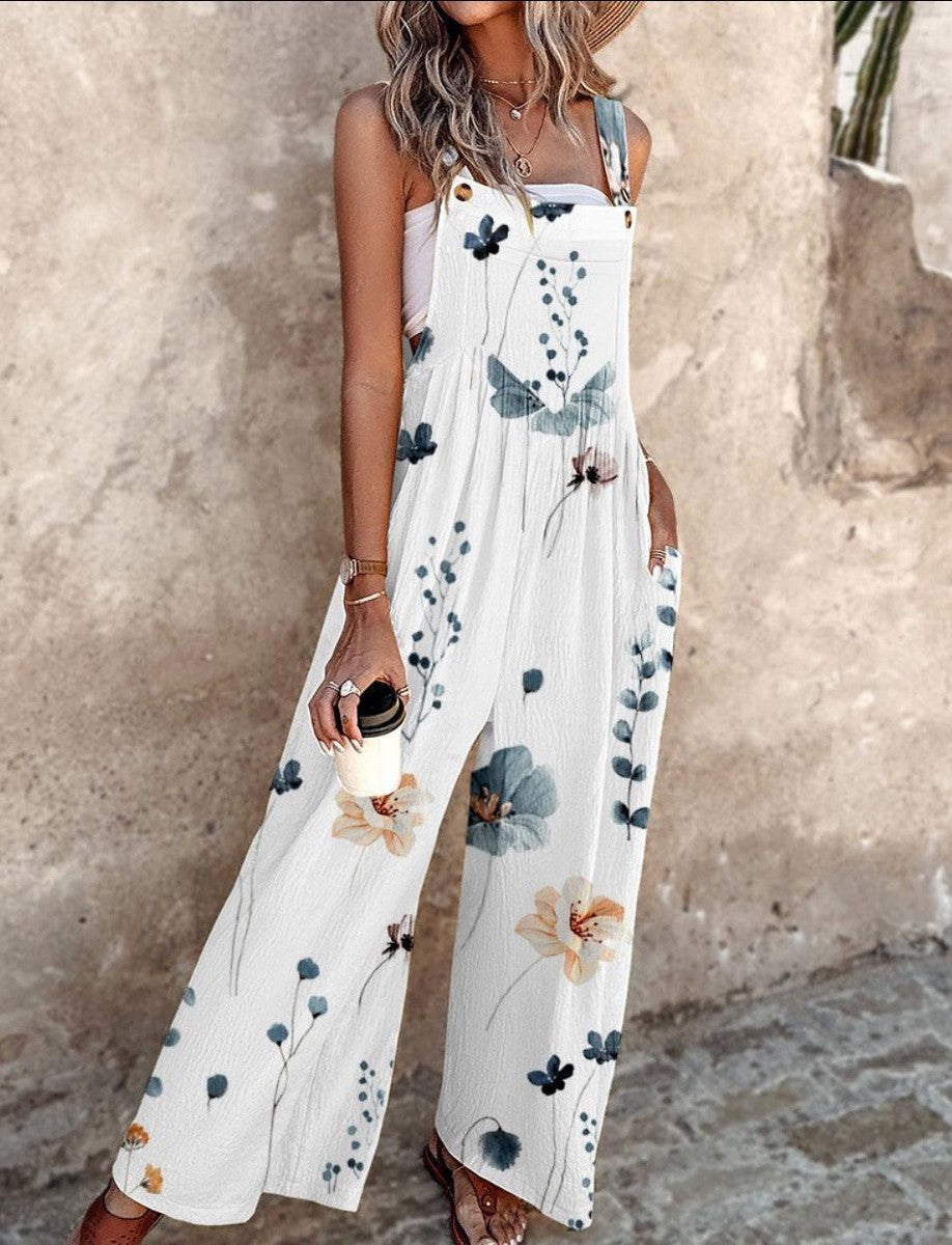 Indira | Women's Floral Print Wide-Leg Jumpsuit Sleeveless Boho Playsuit