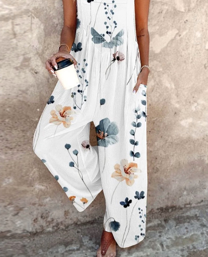 Indira | Women's Floral Print Wide-Leg Jumpsuit Sleeveless Boho Playsuit