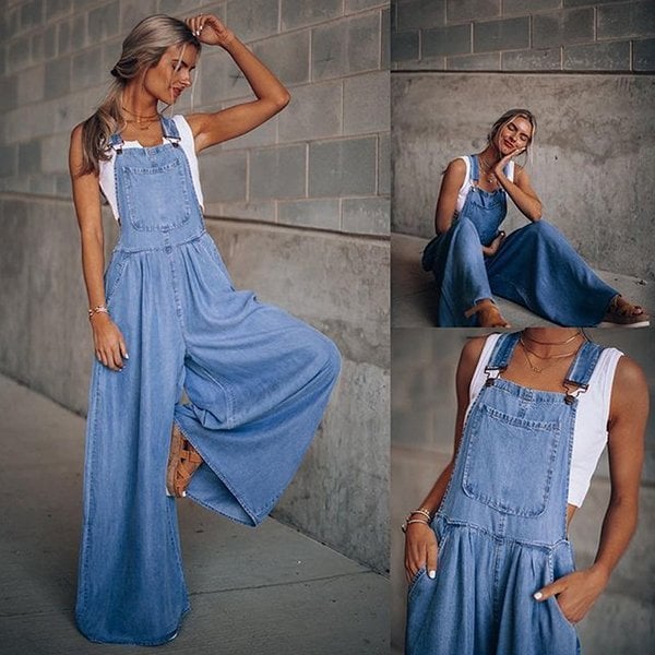 River | Women's Wide-Leg Denim Dungaree Jumpsuit