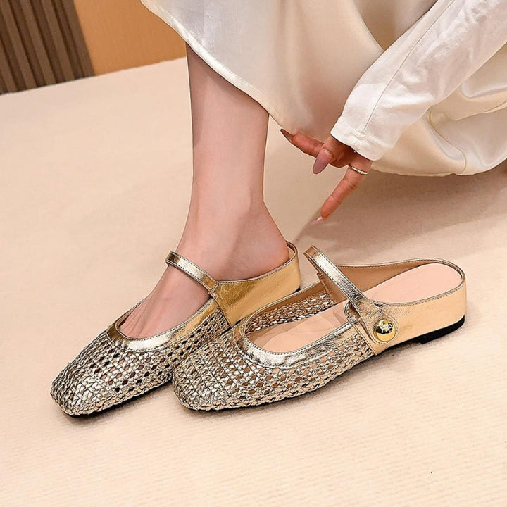 Mira | Women's Woven Mule Flats Mary Jane Strap Slip-On Shoes