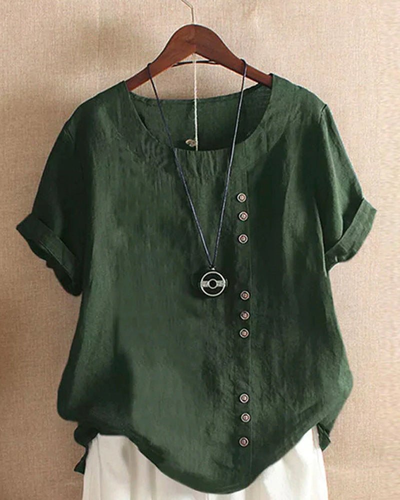 Hana | Women's Linen Button Front Short Sleeve Top Relaxed Fit