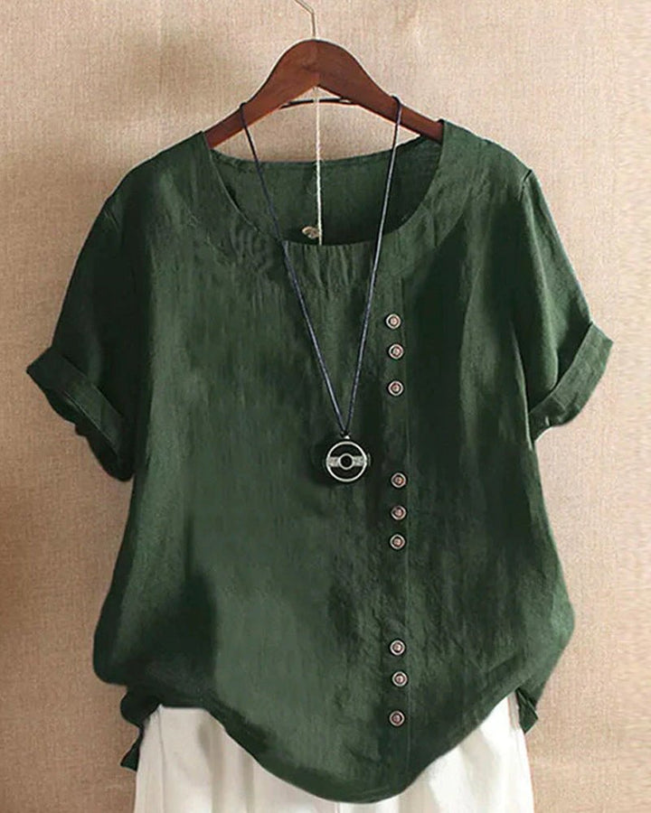 Hana | Women's Linen Button Front Short Sleeve Top Relaxed Fit