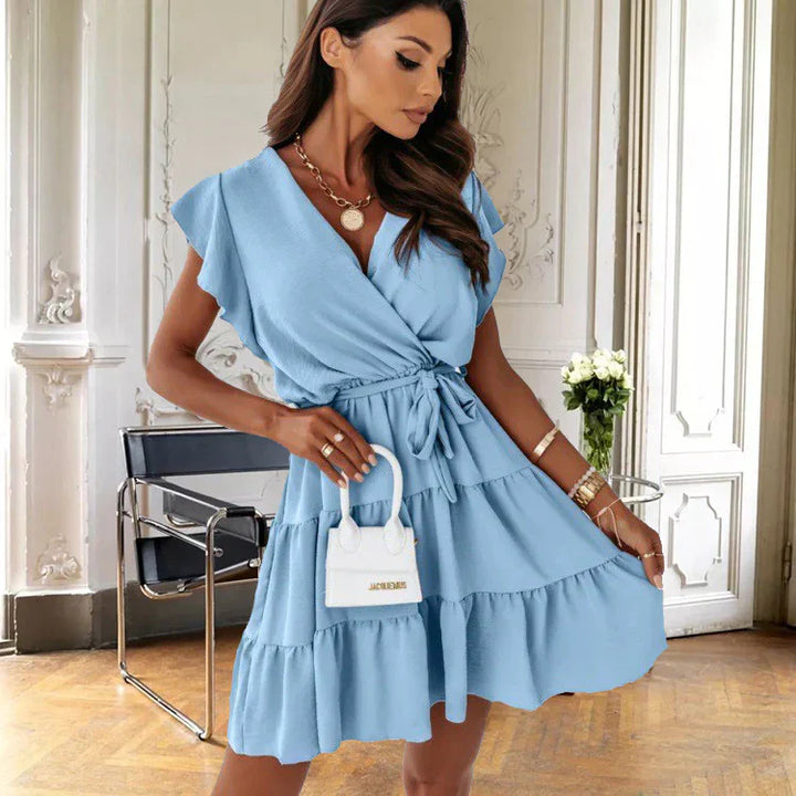 Nora | Women's Wrap V-Neck Mini Dress with Ruffle Hem