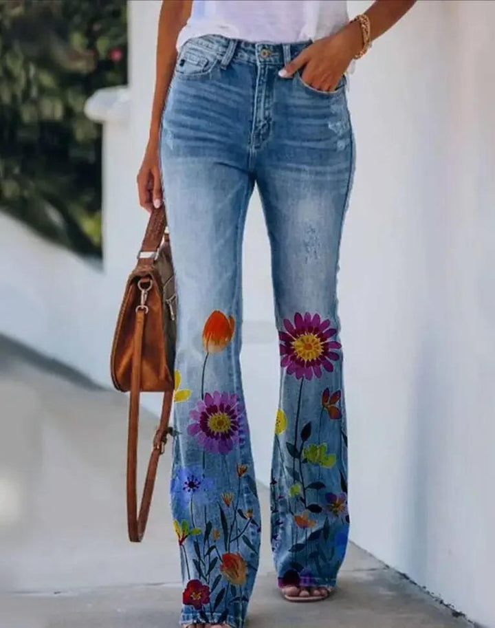 Dani | Women's Floral Print High Waist Straight Leg Jeans