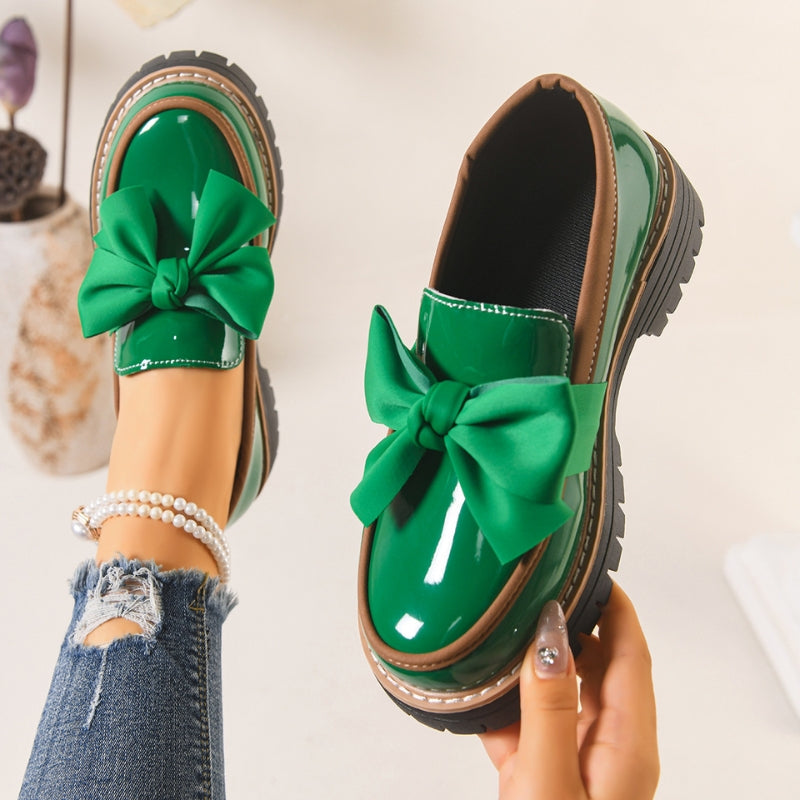 Lucente | Women's Bow Detail Patent Platform Loafers