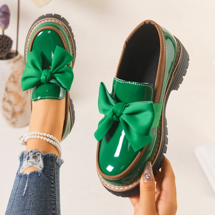 Lucente | Women's Bow Detail Patent Platform Loafers