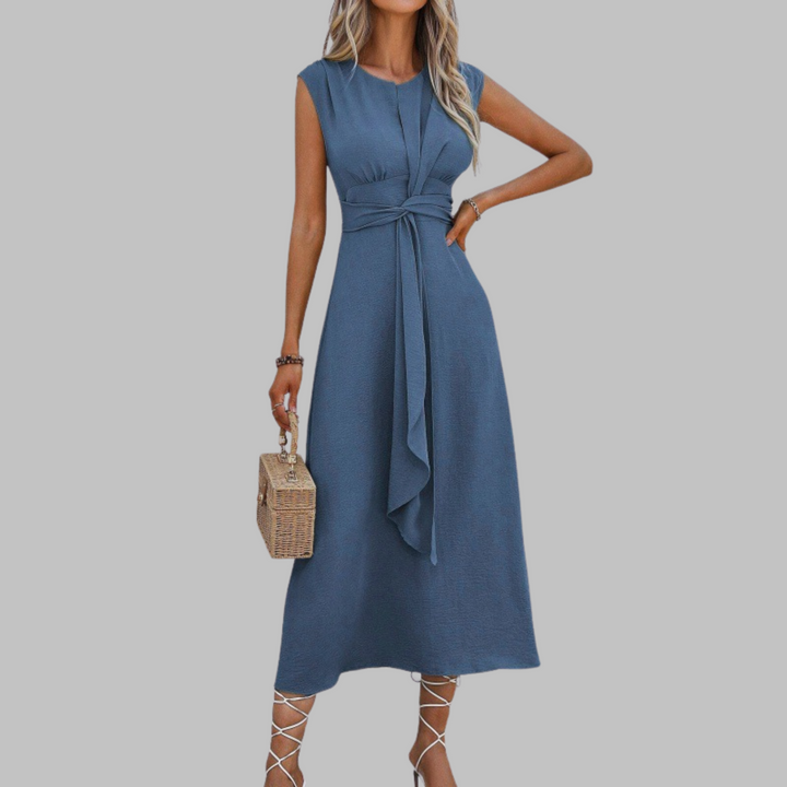 Grace | Women's Sleeveless Tie Waist Ruffle Front Maxi Dress
