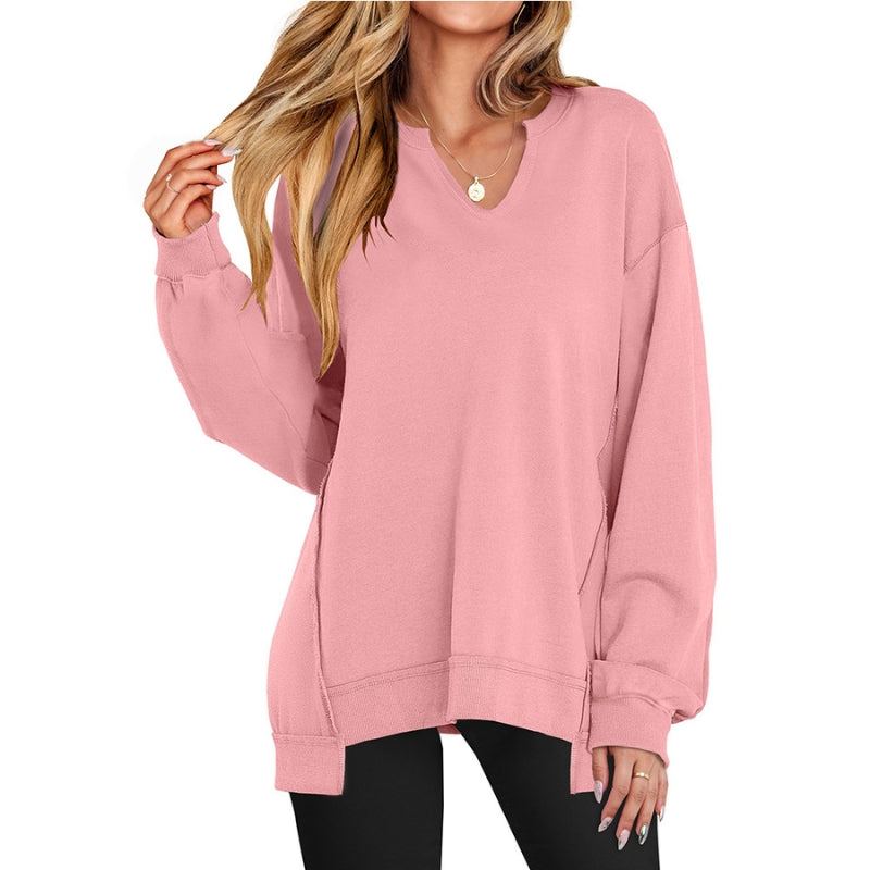 Lena | Women's Oversized V-Neck Sweatshirt Long Sleeve Pullover Top