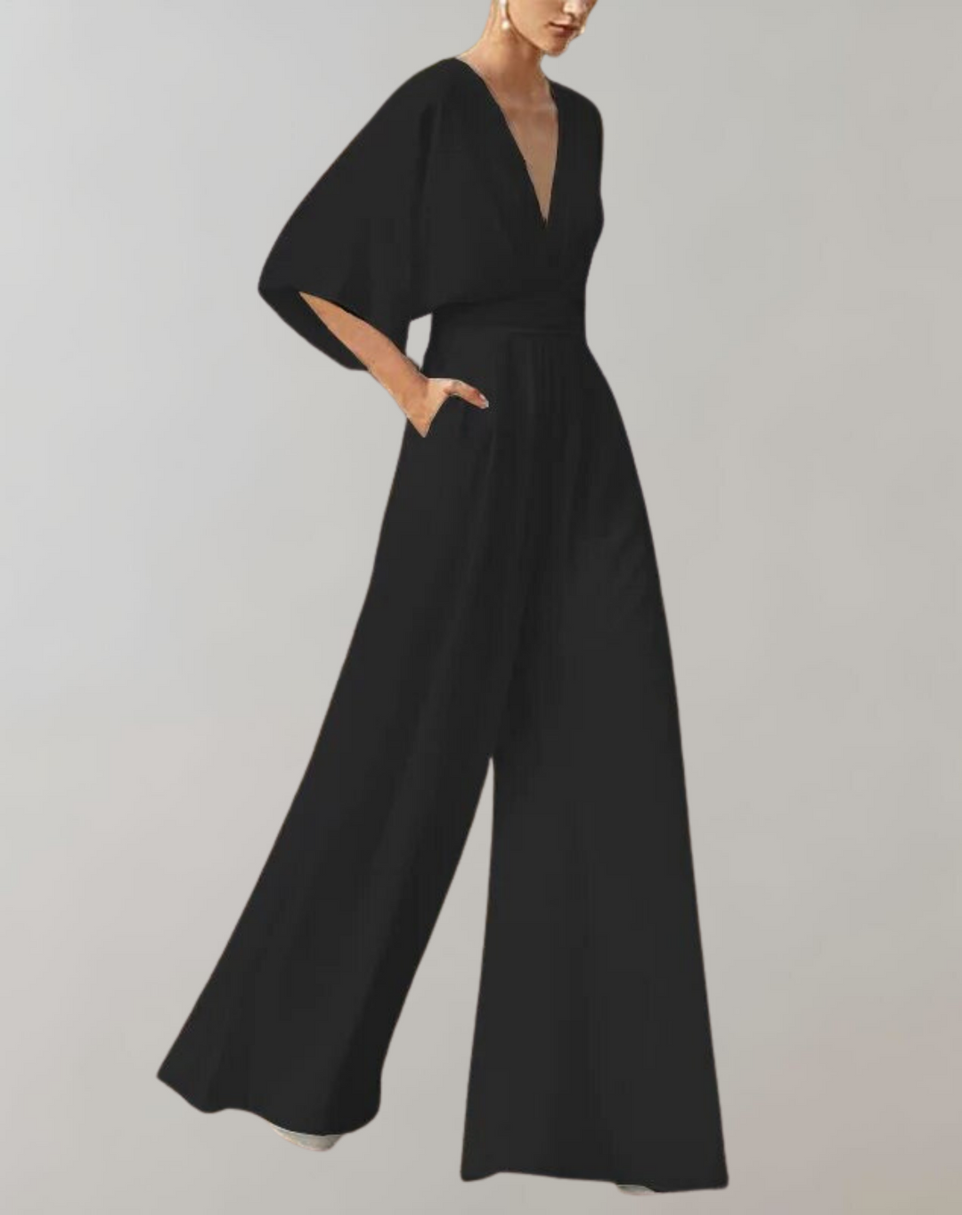 Serafina | Women's V-Neck Wide-Leg Jumpsuit Kimono Sleeve Formal Playsuit