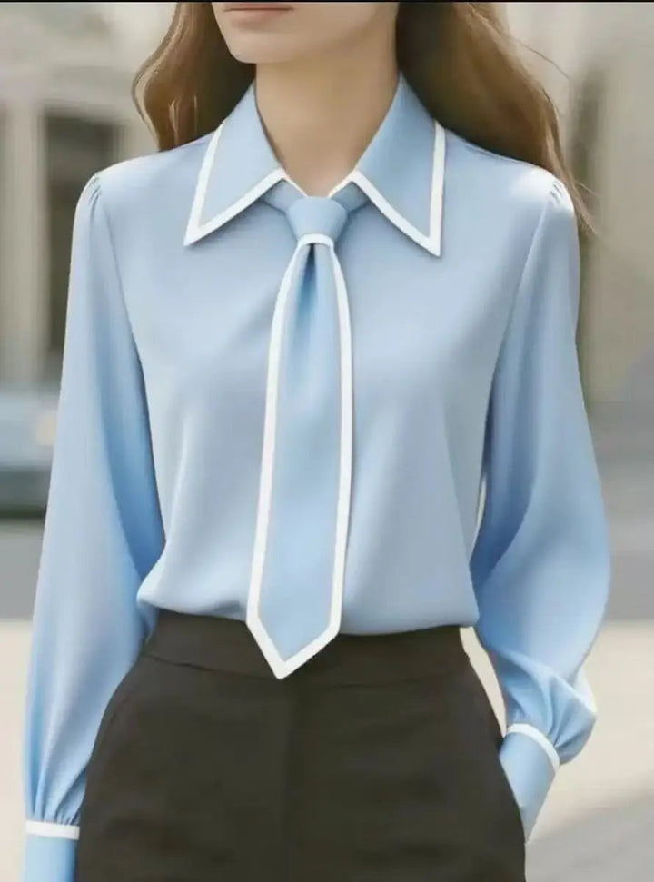 Vivienne | Women's Long Sleeve Contrast Trim Tie Neck Blouse