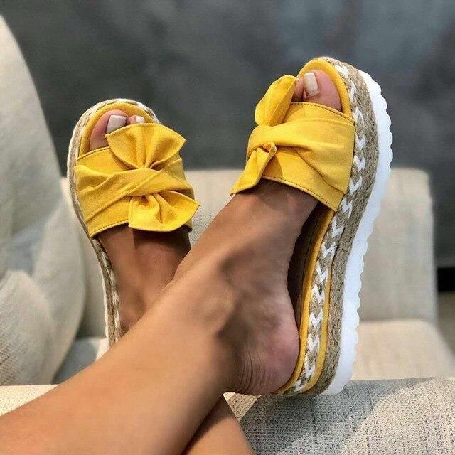Mia Sandals | Woven Wedge Heel Sandals with Bow Detail