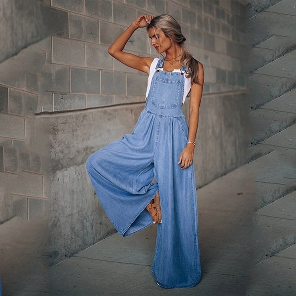 River | Women's Wide-Leg Denim Dungaree Jumpsuit