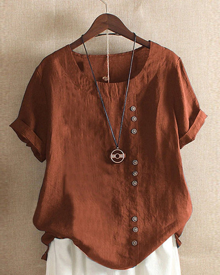 Hana | Women's Linen Button Front Short Sleeve Top Relaxed Fit
