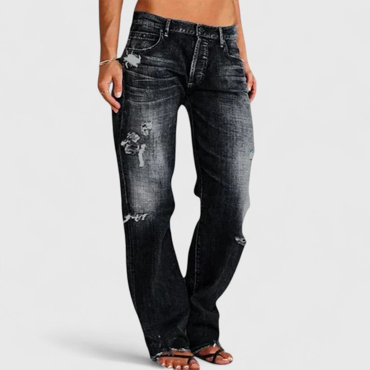Dixie | Women's Low Rise Flare Jeans Distressed Wide Leg Denim Pants