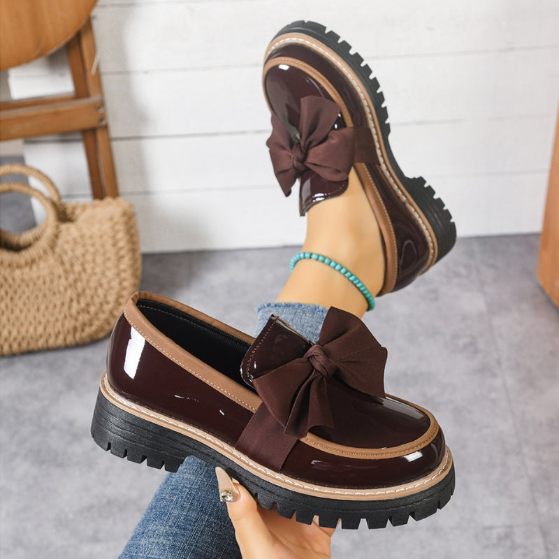 Lucente | Women's Bow Detail Patent Platform Loafers