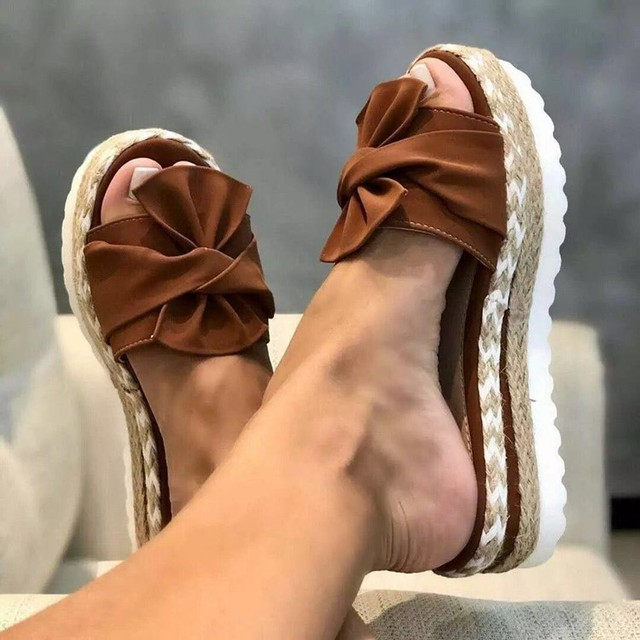 Mia Sandals | Woven Wedge Heel Sandals with Bow Detail