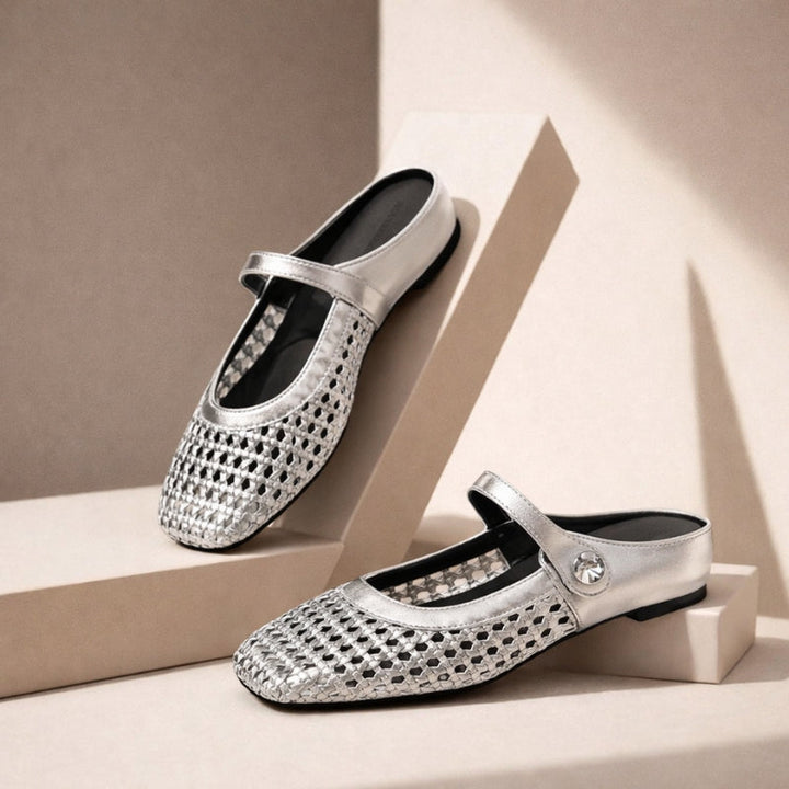 Mira | Women's Woven Mule Flats Mary Jane Strap Slip-On Shoes