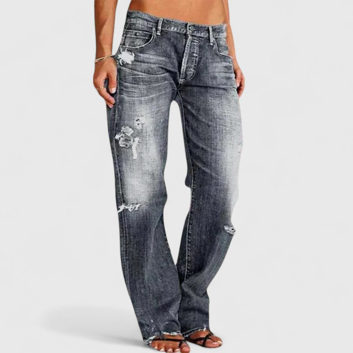 Dixie | Women's Low Rise Flare Jeans Distressed Wide Leg Denim Pants