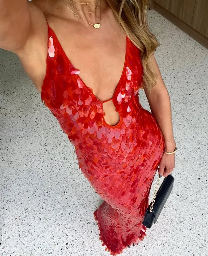 Kalea™ | Glitter Sequins Backless Strap Dress