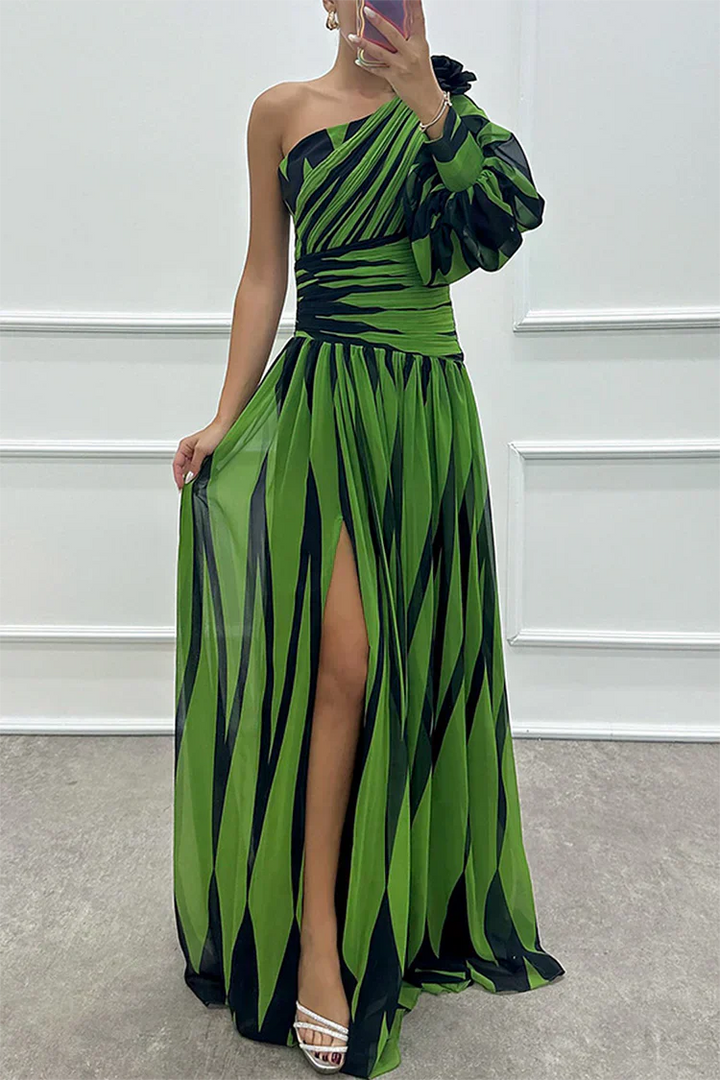 Chloe | Elegant Striped One Shoulder Maxi Dress