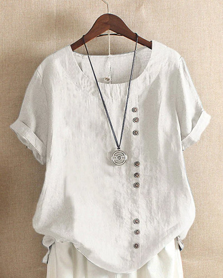 Hana | Women's Linen Button Front Short Sleeve Top Relaxed Fit