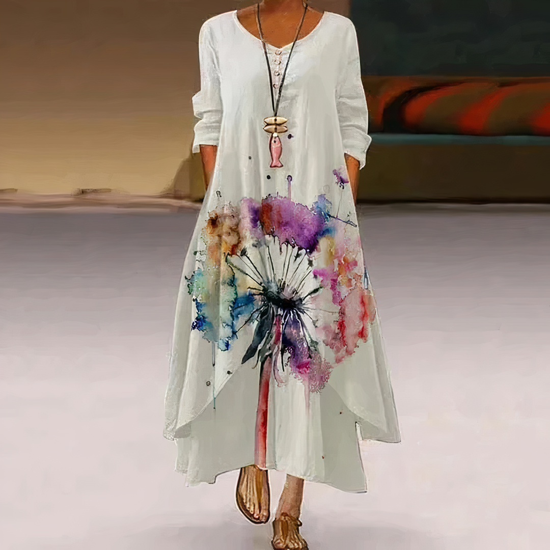 Celeste | Women's Floral Maxi Dress with Long Sleeves & Asymmetric Hem