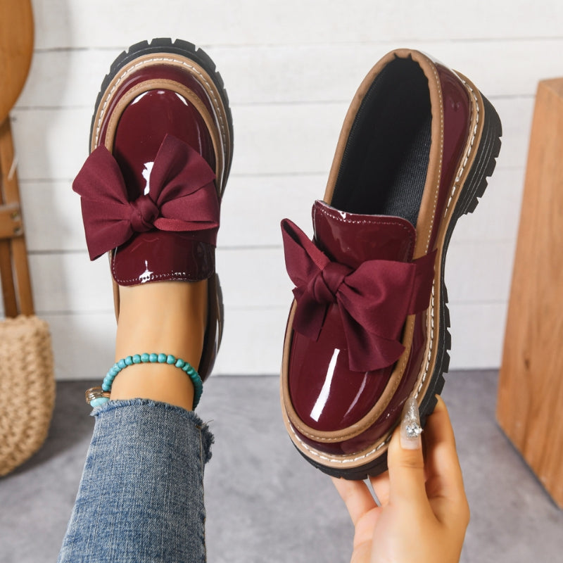 Lucente | Women's Bow Detail Patent Platform Loafers