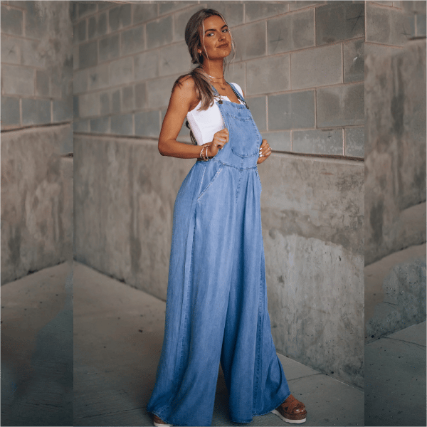 River | Women's Wide-Leg Denim Dungaree Jumpsuit