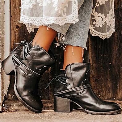 Sage | Women's Block Heel Ankle Boots with Wrap Lace Detail